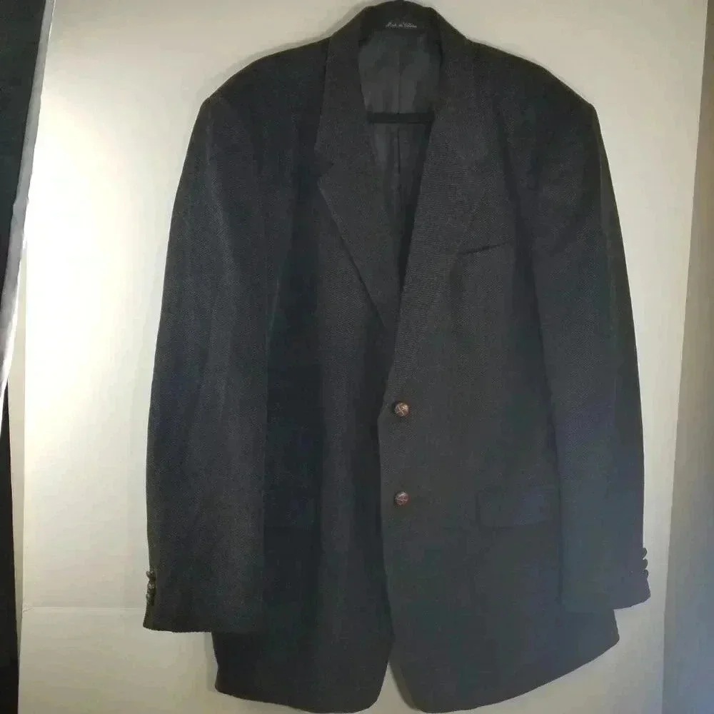 Men's Black Sports Herringbone Corduroy Career Office Blazer Sz 44L